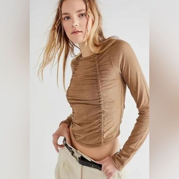 FREE PEOPLE WE THE FREE Stella Top Golden Olive Size Small - Picture 1 of 8
